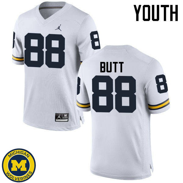 Youth Michigan Wolverines #88 Jake Butt White Replica Stitch Jersey